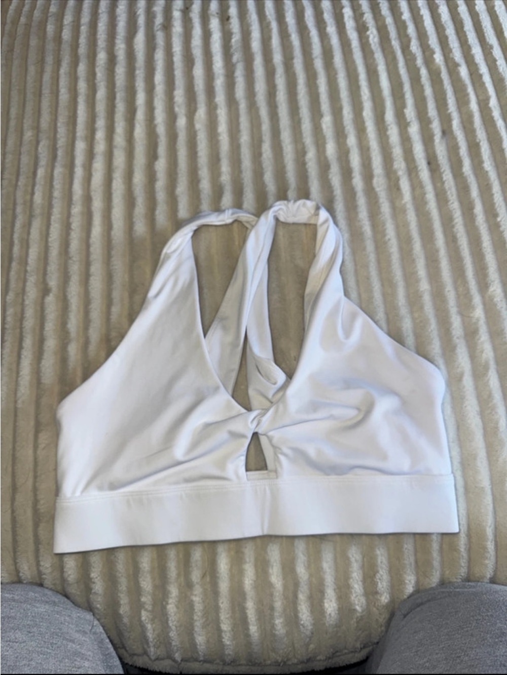Fabletics White Twist-Front Racerback Sports Bra